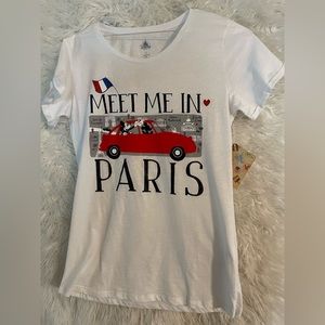 Disney NWT Women’s “Meet Me In Paris” Short Sleeve White T-Shirt with Logo
